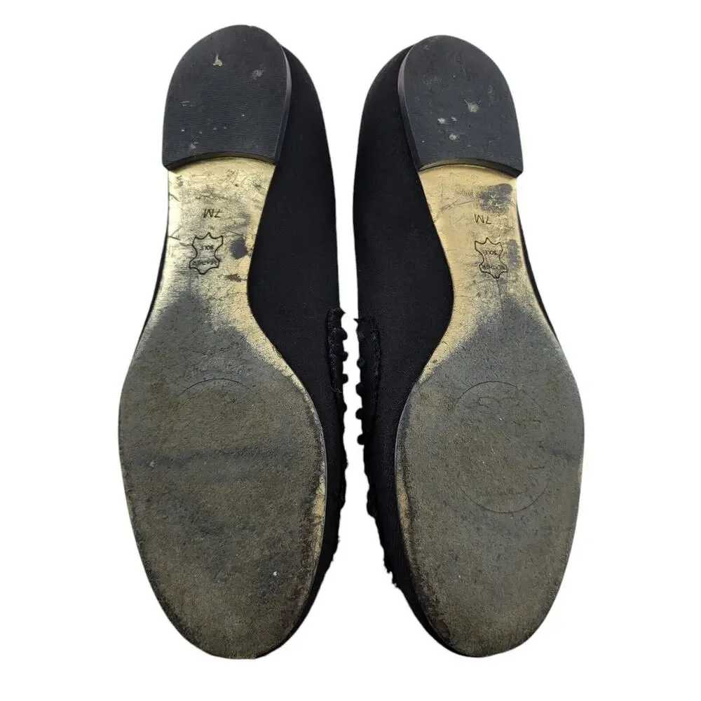 Tory Burch Ballet Flats Womens 7‎ Black Fabric Crochet Large Jewel Detail Preppy